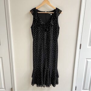 Karl Lagerfeld Polka Dot Ruffle Flounce Sleeveless Midi Dress Black & White 10